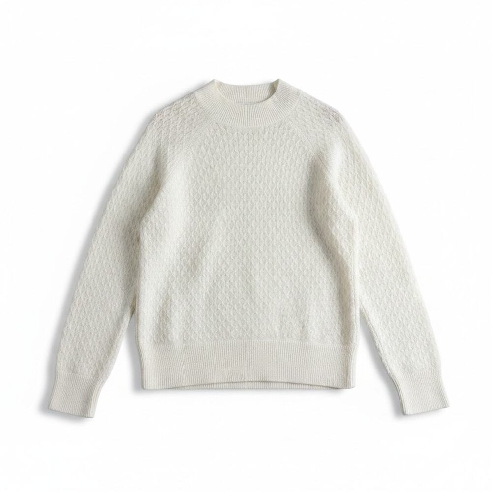 LOFT Womens Fisherman Textured Cozy Sweater Cream S Coastal Preppy Minimalist